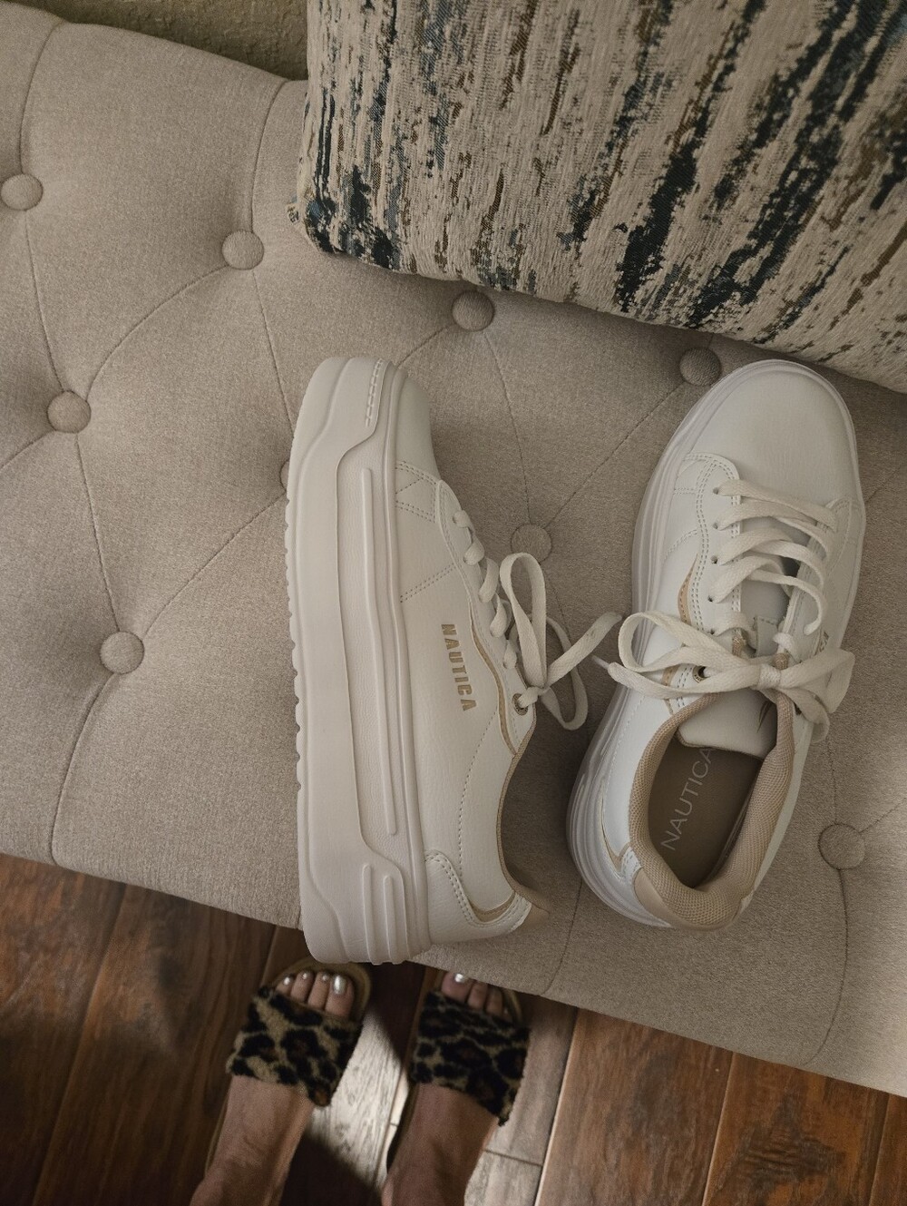 Nautica White/Beige Platform Lace-Up Sneakers - Picture 2 of 4